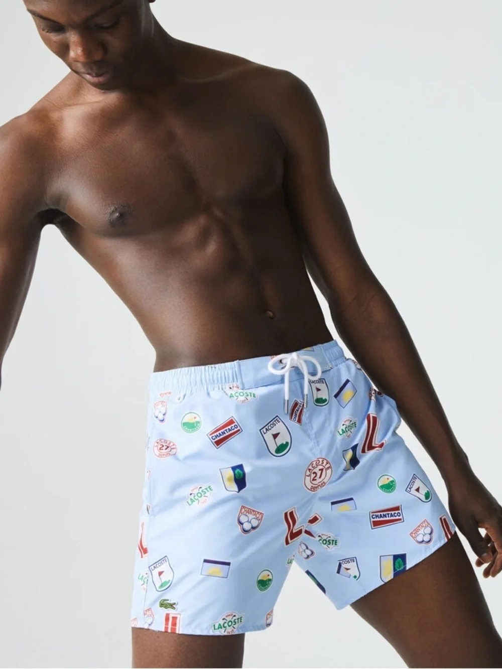New Lacoste Men’s Lace-Up Waist Print Swimming Trunks 7” inseam